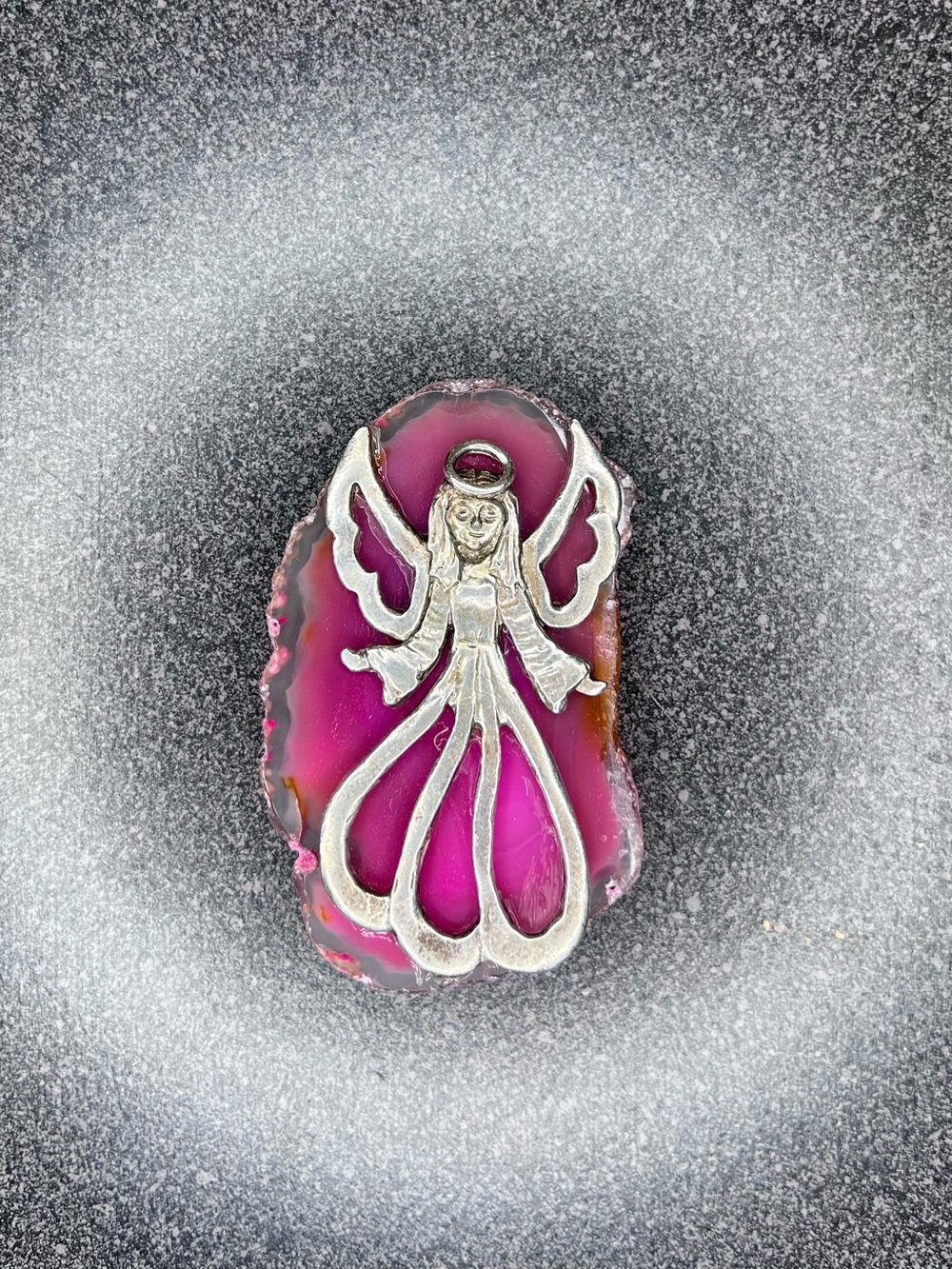 Silver Angel Pendant on Pink Agate Slice - Magnet